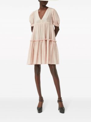 Bavlněné hedvábné šaty s volány Nina Ricci růžové