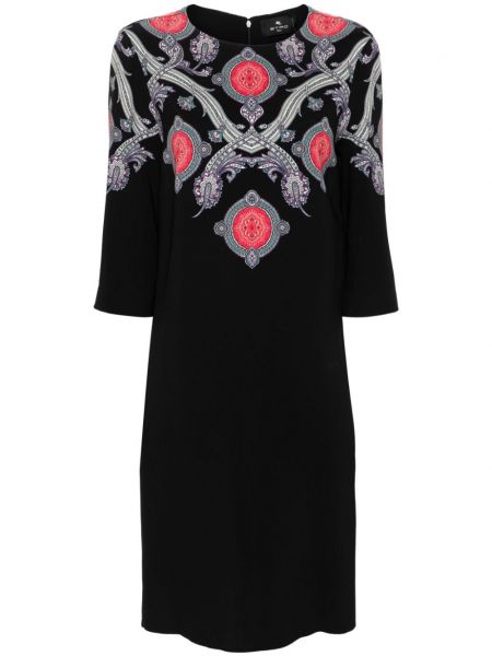 Ravna haljina s printom s paisley uzorkom Etro crna