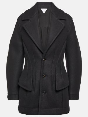 Vlněný krátký kabát Bottega Veneta černý