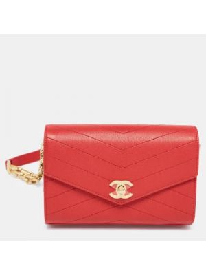 Bolsa de hombro de cuero Chanel Vintage rojo