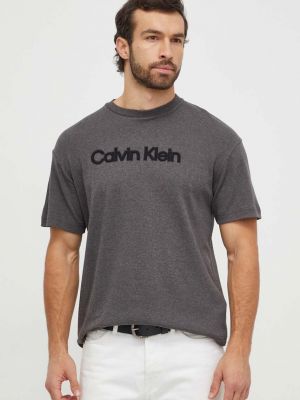 Тениска с дълъг ръкав с апликация Calvin Klein сиво