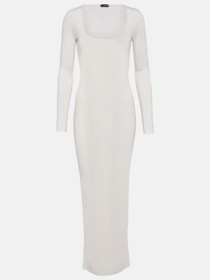 Белое кашемировое шелковое длинное платье Tom Ford