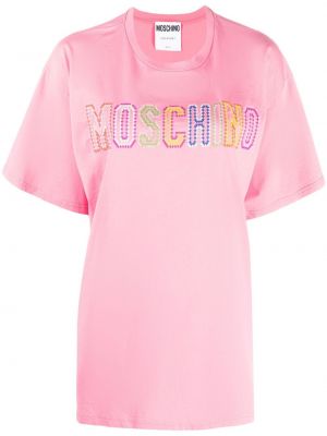 Тениска бродирана Moschino розово