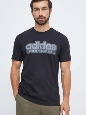 Памучна тениска с дълъг ръкав с принт Adidas черно
