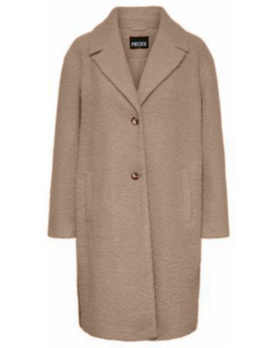 Klasický priliehavý kabát z polyesteru Pieces - hnedá
