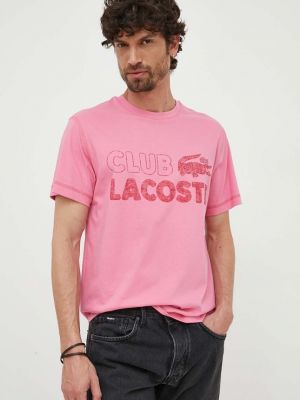 Памучна тениска с дълъг ръкав с принт Lacoste розово