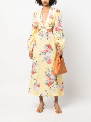 Mustriline lilleline linased kleit Forte Dei Marmi Couture kollane