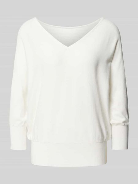 Dzianinowy sweter z dekoltem w serek Zero biały