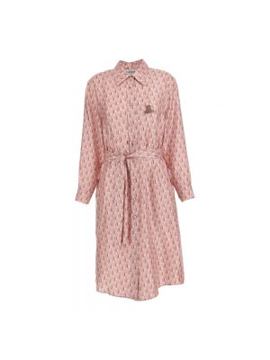 Jedwabna haftowana sukienka koszulowa Lanvin różowa