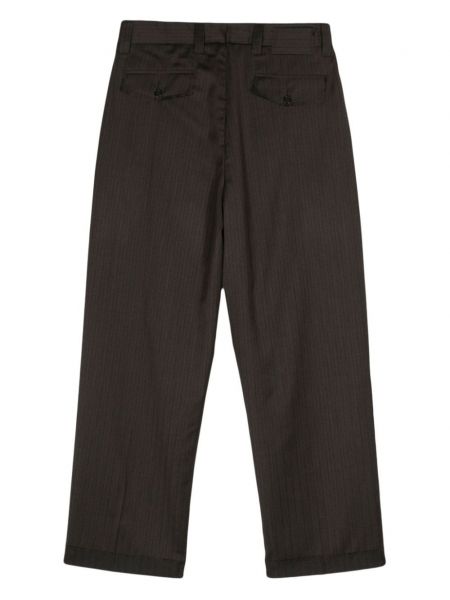 Pruhované vlněné rovné kalhoty Mfpen hnědé