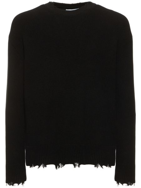 Bombažni obrabljen pulover Laneus črna
