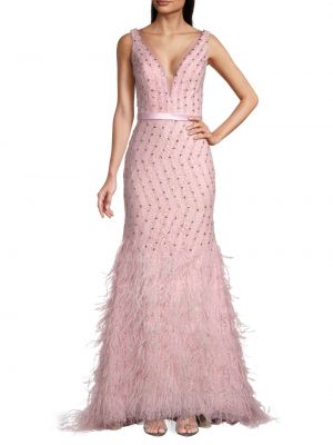 Платье с глубоким вырезом и V-образным вырезом, украшенное перьями Basix розовый