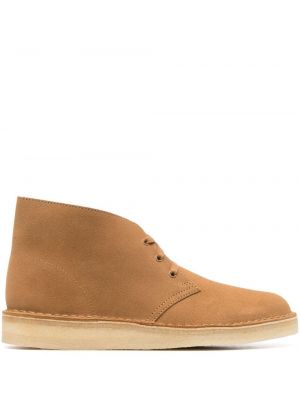 Blonder semsket skinn snøring høye flate støvler Clarks Originals brun