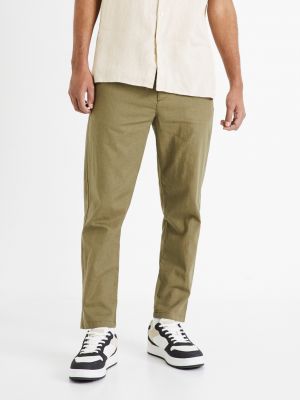 Lněné kalhoty Celio khaki