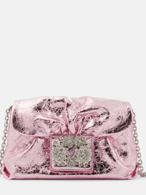 Kožna clutch torbica Roger Vivier ružičasta