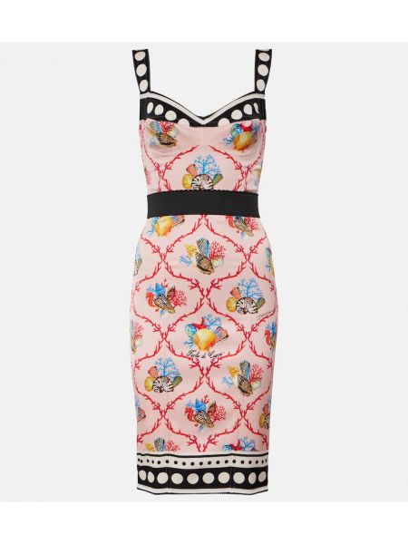 Μεταξωτή μίντι φόρεμα με σχέδιο Dolce&gabbana ροζ