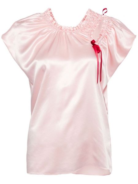 Μεταξωτή σατέν μπλούζα με φιόγκο Simone Rocha ροζ
