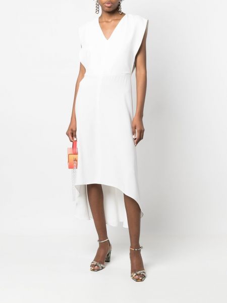 Midi šaty bez rukávů s výstřihem do v Yves Salomon bílé