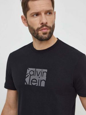 Pamut slim fit póló Calvin Klein fekete