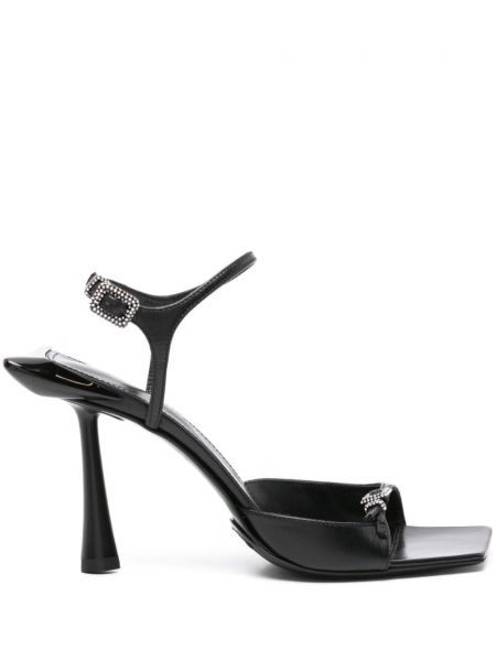 Sandale cu bretele din piele cu cataramă de cristal Benedetta Bruzziches negru