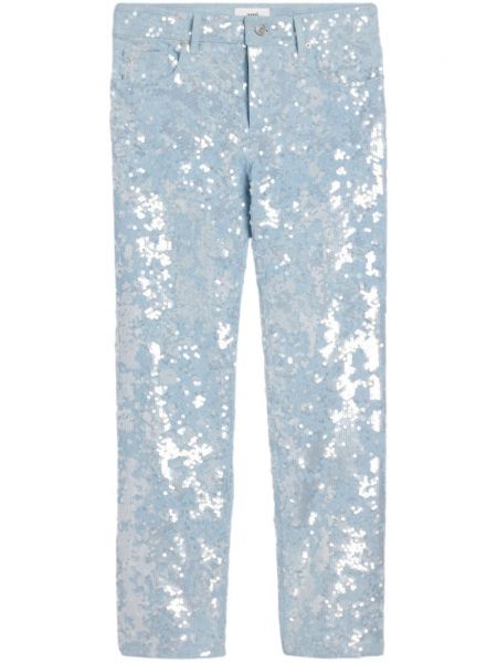Flitrované džínsy s rovným strihom Ami Paris modrá
