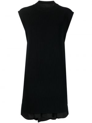 Dzianinowa sukienka mini plisowana Sacai czarna