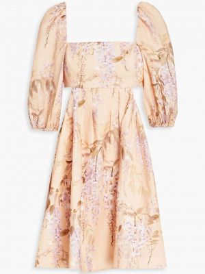 Льняное платье мини в цветочек с принтом Zimmermann розовое