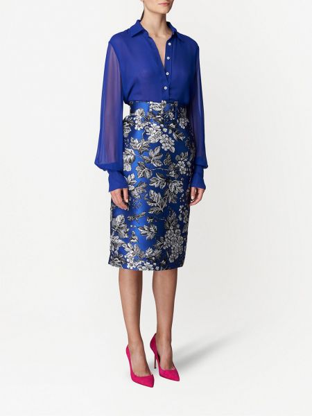 Falda de tubo ajustada de flores con estampado Carolina Herrera azul