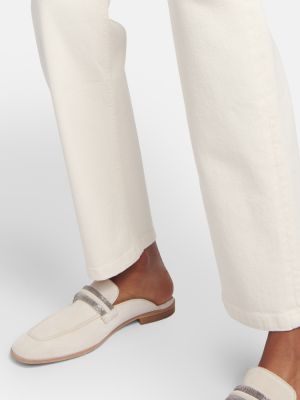 Bavlněné rovné kalhoty s vysokým pasem Brunello Cucinelli béžové