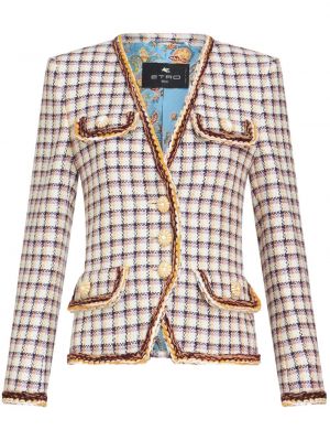 Bombažna jakna s karirastim vzorcem iz žakarda Etro bela