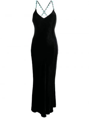 Večernja haljina od samta s v-izrezom Roberto Cavalli crna
