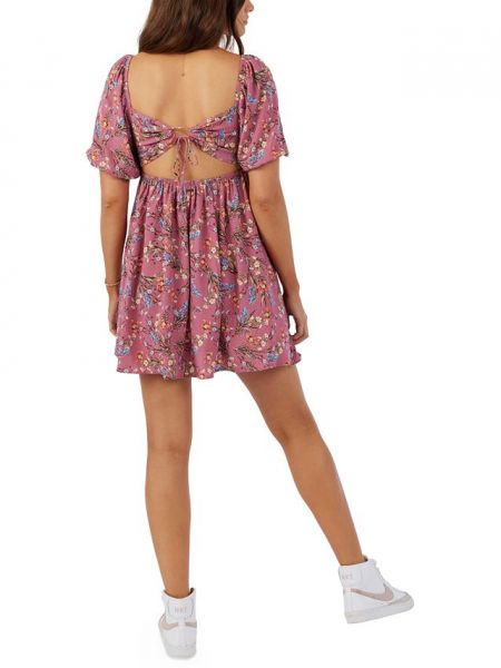 Платье мини в цветочек с принтом с пышными рукавами O`neill фиолетовое