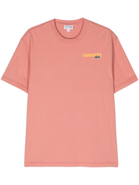 Памучна тениска с принт Lacoste розово