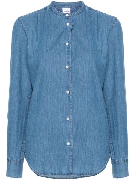 Βαμβακερό πουκάμισο τζιν Aspesi μπλε