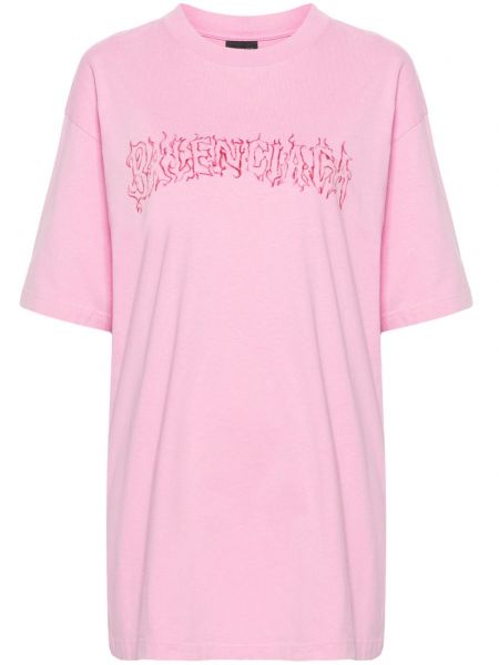 Памучна тениска с принт Balenciaga розово