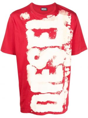Памучна тениска с принт Diesel червено