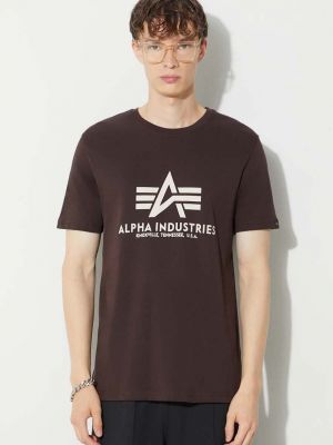 Koszulka bawełniana z nadrukiem Alpha Industries brązowa