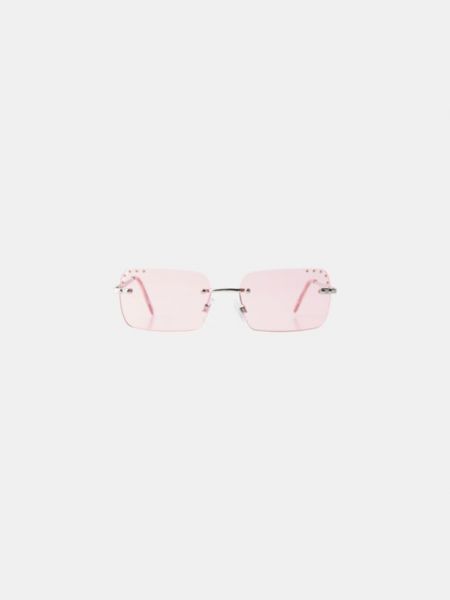 Okulary przeciwsłoneczne z cyrkoniami Bershka różowe