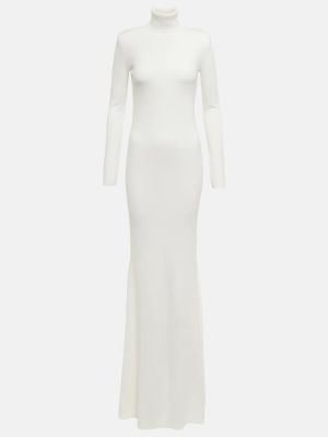 Vlněné dlouhé šaty Saint Laurent bílé