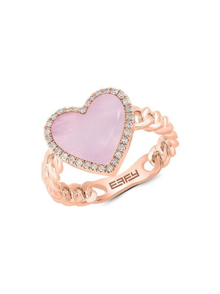 Złoty pierścionek z perełkami z różowego złota w serca Effy