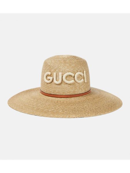 Кожена шапка Gucci бежово