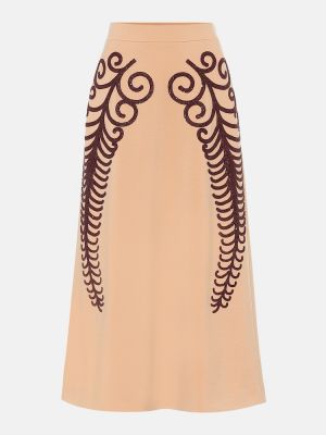 Vlnená midi sukňa s korálky Prada béžová