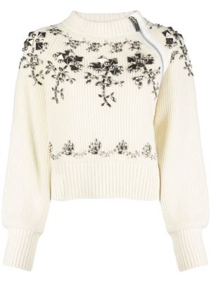 Gėlėtas vilnonis megztinis Sacai smėlinė
