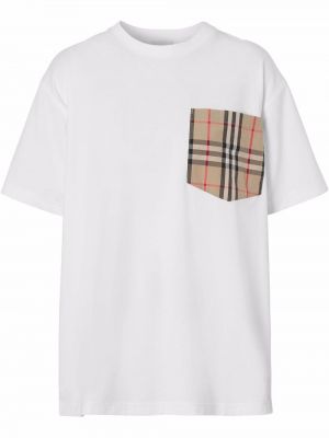 Koszulka bawełniana w kratkę z kieszeniami Burberry biała