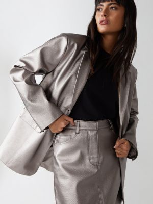 Кожаный пиджак из искусственной кожи Warehouse серый