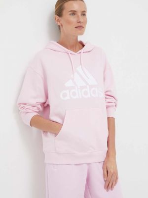 Bavlněná mikina s kapucí s potiskem Adidas růžová