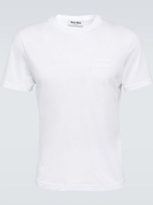 Памучна тениска от джърси Miu Miu бяло