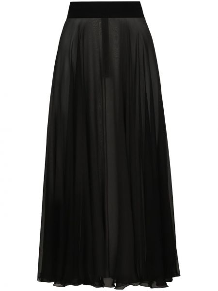 Plisuotas šifono šilkinis midi sijonas Dolce & Gabbana juoda