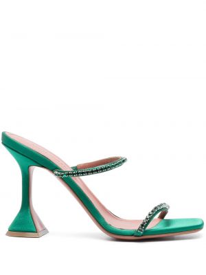 Krištáľové saténové sandále Amina Muaddi zelená