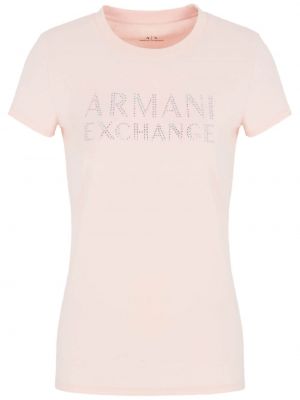 Koszulka z kryształkami Armani Exchange różowa